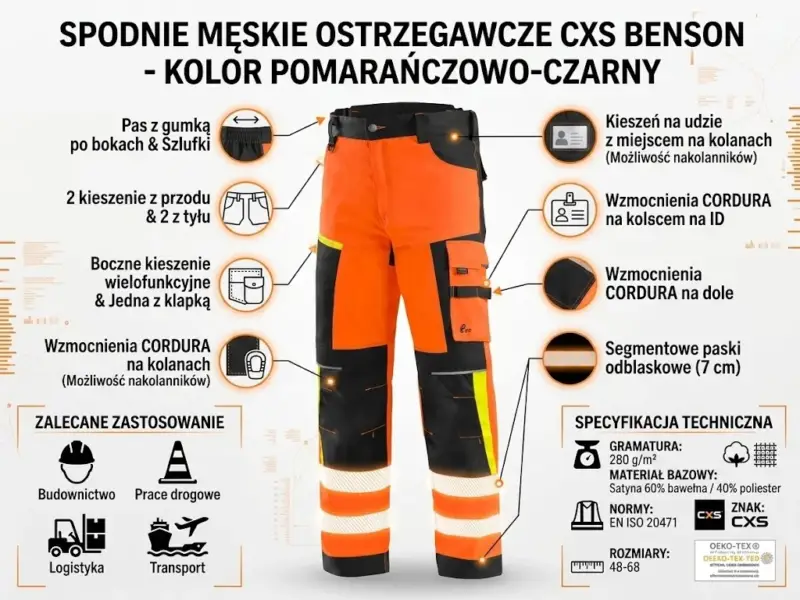 Spodnie do pasa Benson ostrzegawcze pomarańczowe