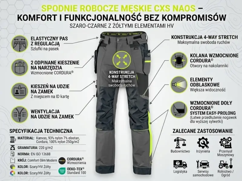 Spodnie do pasa Naos szaro-żółte