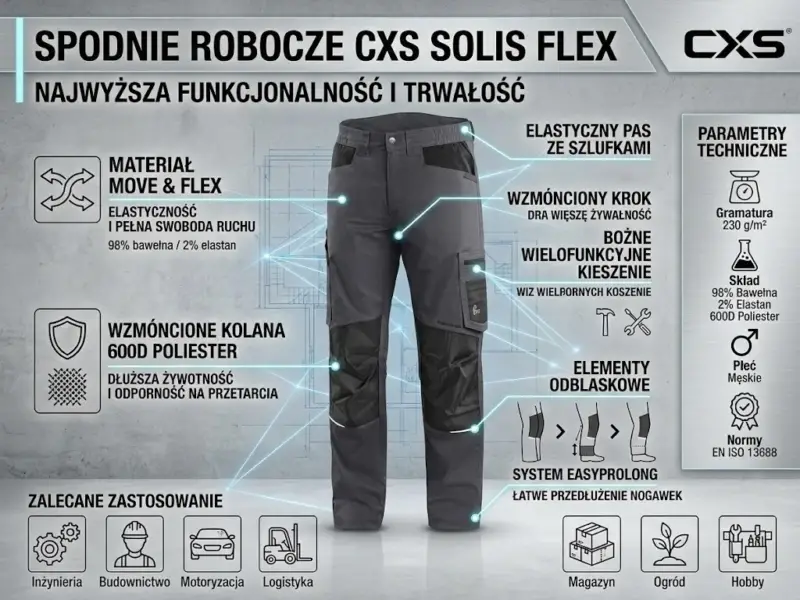 Męskie spodnie do pasa CXS Solis Flex