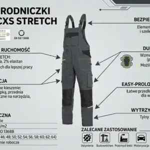Męskie spodnie ogrodniczki CXS Stretch w kolorze ciemnoszarym
