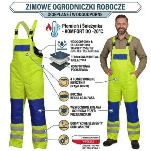 Ocieplane spodnie robocze odblaskowe ogrodniczki żółte HV