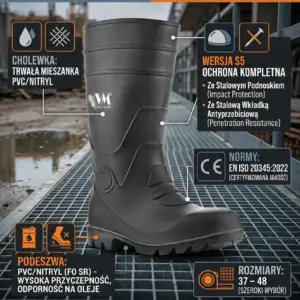 Czarne kalosze Osaka S5 marki VM Footwear