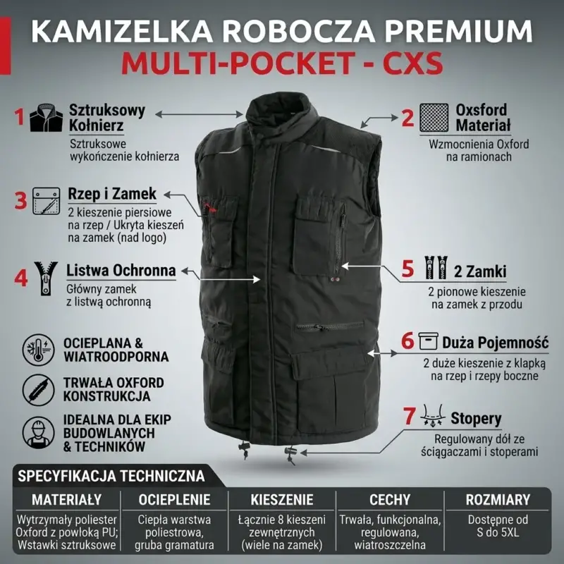 Czarna kamizelka ocieplana Ohio