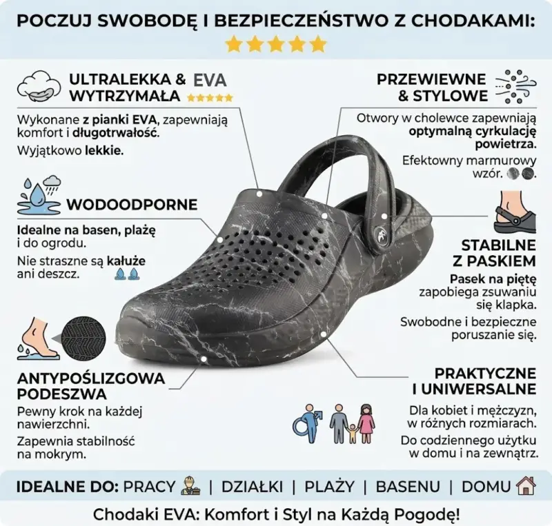 Klapki Trend czarne w marmurkowy wzór