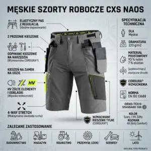 Szaro-żółte szorty robocze CXS Naos