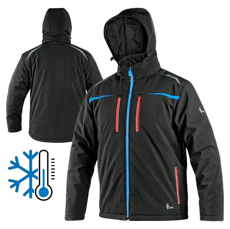 Kurtka softshell CXS Norfolk zimowa ocieplana czarno-niebieska