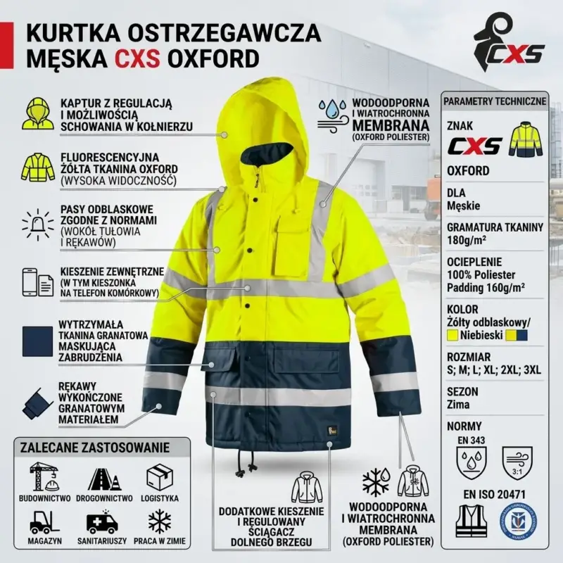 Męska kurtka ostrzegawcza CXS Oxford żółto-granatowa