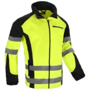 Robocza kurtka softshell Procera SNIPER w kolorze żółto-czarnym z poziomymi pasami odblaskowymi