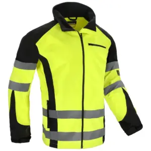Robocza kurtka softshell Procera SNIPER w kolorze żółto-czarnym z poziomymi pasami odblaskowymi