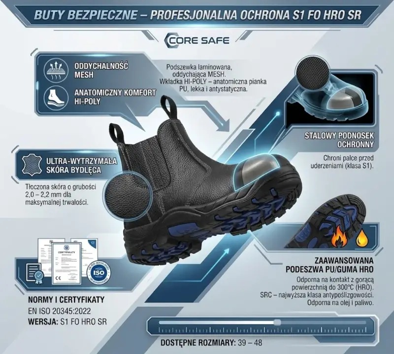 Wygodne buty spawalnicze S1 HRO ze stalowym podnoskiem