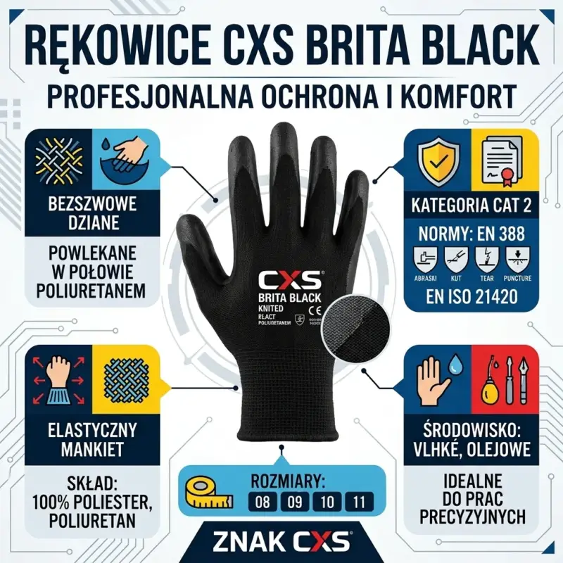 Czarne rękawice ochronne CXS Brita