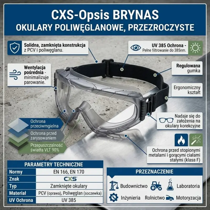 Przezroczyste gogle robocze CXS BRYNAS