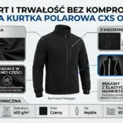 Męska kurtka polarowa CXS Otawa w kolorze czarnym z detalami technicznymi.
