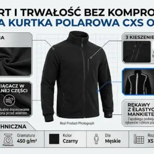Męska kurtka polarowa CXS Otawa w kolorze czarnym z detalami technicznymi.