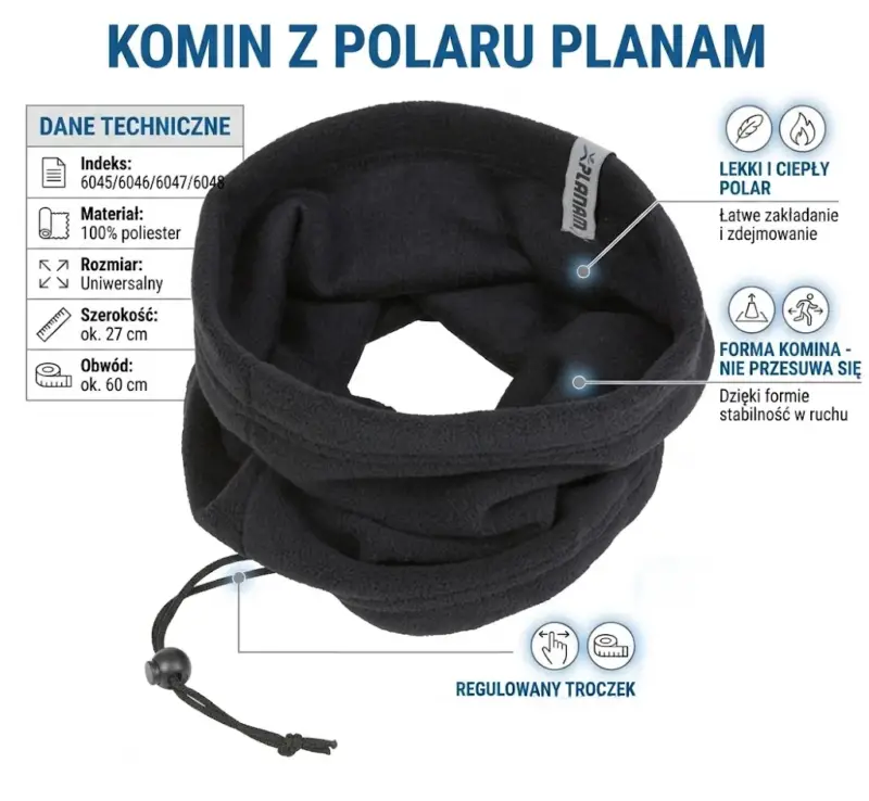 Czarny komin polarowy Planam