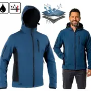 Wodoodporna kurtka robocza softshell z polarem męska w kolorze niebieskim z czarnymi