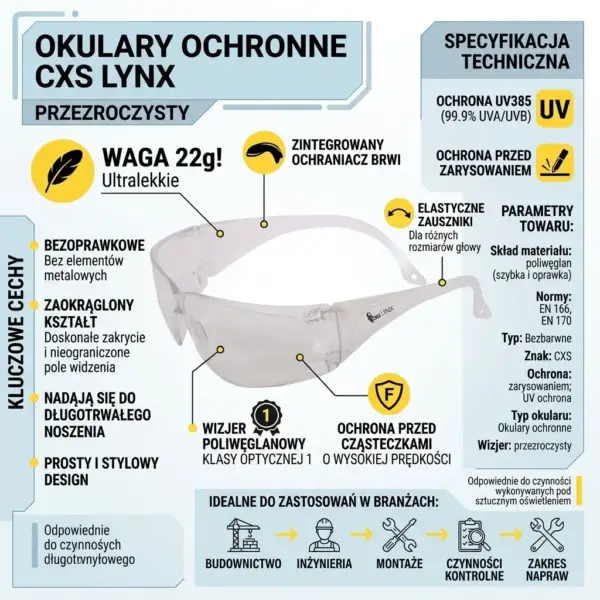 Przezroczyste okulary ochronne CXS LYNX