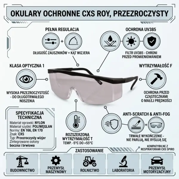 Przezroczyste okulary ochronne ROY CXS