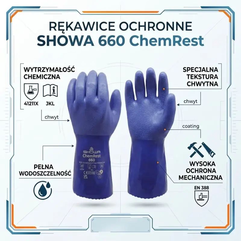 Niebieskie rękawice robocze SHOWA 660 ChemRest