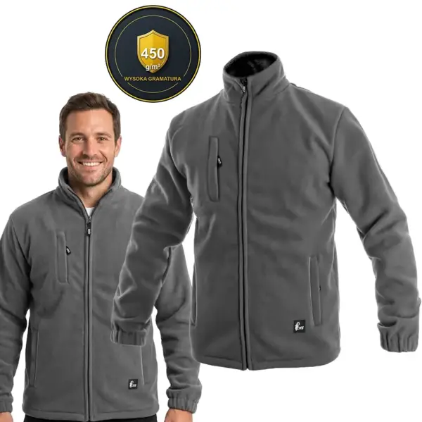szary-polar-roboczy-otawa-bluza-polarowa-bhp-1 Gruby polar roboczy CXS Otawa szary ocieplany 450g/m2 z powłoką antypillingową Kat. I - zdjęcie 1