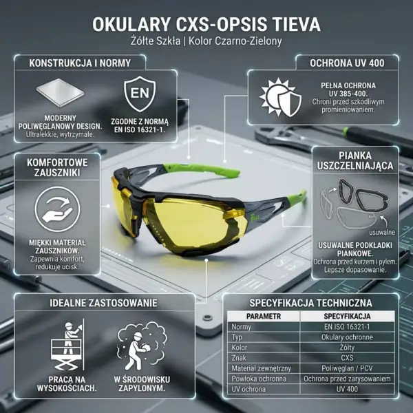Model CXS-OPSIS TIEVA z żółtymi soczewkami i czarno-zieloną oprawką