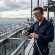 Gogle ochronne VENTI z przezroczystą szybką i czarną taśmą na twarzy inżyniera